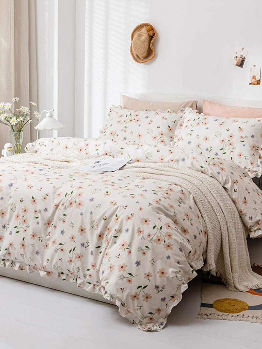 3pcs/set Flower Pattern Duvet Cover Set(1 Duvet Cover & 2 Pillowcase) Modern Polyester Bedding Set For Home, All Season - Multicolor - View 1