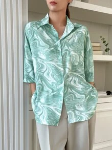 DAZY Marble Drop Shoulder Button Up Shirt - Mint Green - View 6