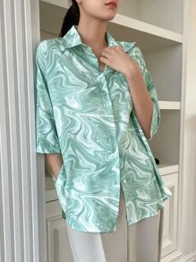 DAZY Marble Drop Shoulder Button Up Shirt - Mint Green - View 7