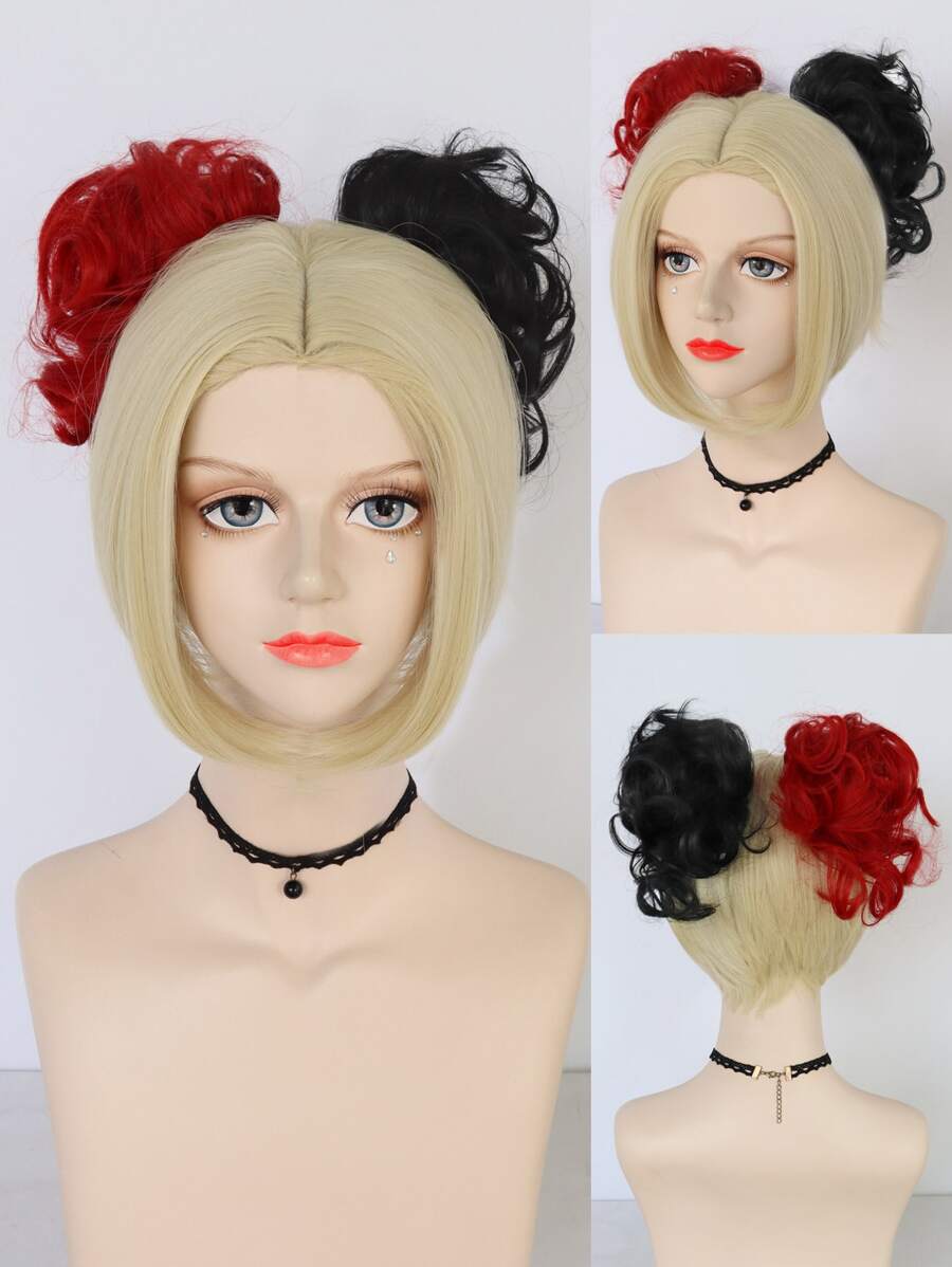 Short Straight Cosplay Synthetic Wig - Multicolor - View 1