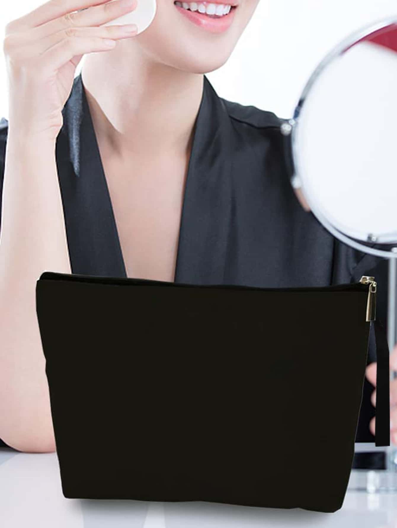 Zipper Polyester Cosmetic Bag Storage Bag Clutch Toiletry Organizer Women Zipper Make Up Bag Makeup Bag - Black - View 1