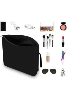 Zipper Polyester Cosmetic Bag Storage Bag Clutch Toiletry Organizer Women Zipper Make Up Bag Makeup Bag - Black - View 4