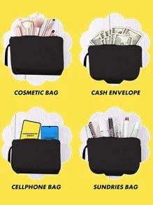 Zipper Polyester Cosmetic Bag Storage Bag Clutch Toiletry Organizer Women Zipper Make Up Bag Makeup Bag - Black - View 3