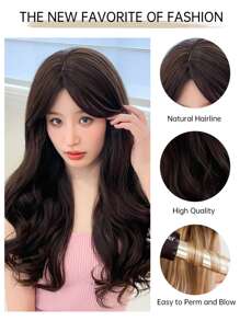 HAIRCUBE 28 Inch Long Natural Wavy Curly Brown Wig With Bangs Synthetic Wigs for Dating Party - Brown - View 11