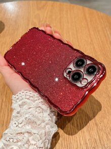 1入單色電鍍閃亮閃爍波浪紋手機殼，適用於iPhone 14/13/12/11 - 紅色 - 查看 2