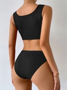 Allurite 腰部鏤空背心連體衣 - 黑色 - 查看 2