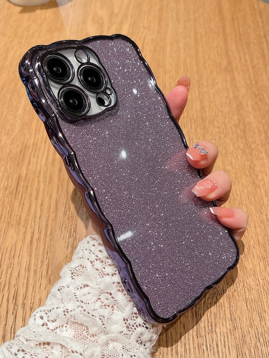 1入實色電鍍閃爍波紋圖案手機殼，適用於 iPhone 14/13/12/11 - 紫色 - 查看 1