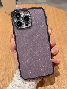 1入實色電鍍閃爍波紋圖案手機殼，適用於 iPhone 14/13/12/11 - 紫色 - 查看 2