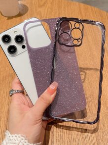 1入實色電鍍閃爍波紋圖案手機殼，適用於 iPhone 14/13/12/11 - 紫色 - 查看 3