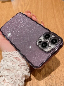 1入實色電鍍閃爍波紋圖案手機殼，適用於 iPhone 14/13/12/11 - 紫色 - 查看 4
