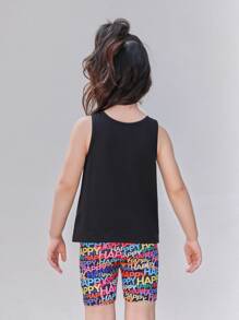 SHEIN Leap Crew 年輕女孩字母圖形口袋修補背心和摩托車短褲