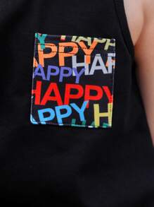 SHEIN Leap Crew 年輕女孩字母圖形口袋修補背心和摩托車短褲