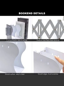 1入組素色裝飾書擋簡單可調節書擋學校學生書籍收納 - 白色 - 查看 7