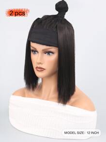 2 chiếc kẹp trong phần mở rộng tóc tổng hợp ngắn thẳng - màu đen - Xem 2