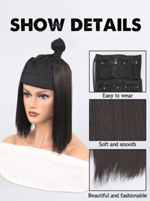 2 chiếc kẹp trong phần mở rộng tóc tổng hợp ngắn thẳng - màu đen - Xem 4