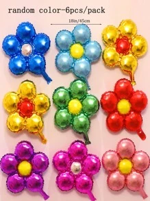 6pcs Aluminum Balloon, Random Color Flower Design Party Celebration Decoration Balloon - Multicolor - View 2