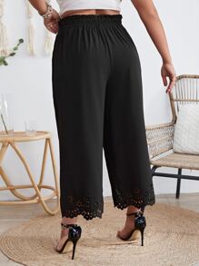 SHEIN VCAY Plus Laser Cut Scallop Trim Wide Leg Trousers - Black - View 2
