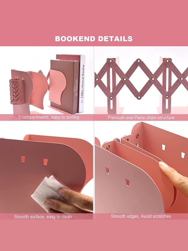 1pc Solid Color Decorative Bookend, Simple Adjustable Bookend For