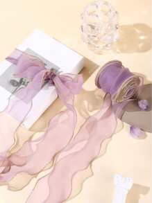 1 cuộn Ruy băng gói quà màu tím, Ruy băng sợi polyester tối giản cho bữa tiệc - Màu tím - Xem 1