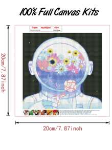 1件套宇航員和花朵圖案DIY無邊框水鑽繪畫 - 彩色 - 查看 8