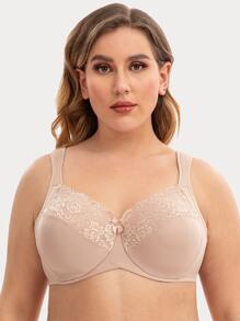 Plus Size Women's Fashion Lace Bow Front Underwire Bra - Apricot - View 1
