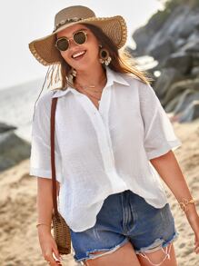 SHEIN VCAY Plus Solid Drop Shoulder Shirt - White - View 1