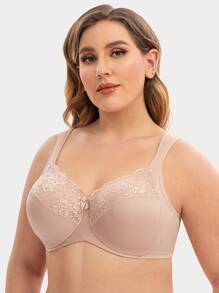 Plus Size Women's Fashion Lace Bow Front Underwire Bra - Apricot - View 4