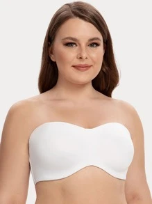 Sujetador sin tirantes para mujer de talla grande, diseño sin costuras adelgazante con aros, adecuado para busto grande - Blanco - Ver 3