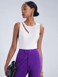 Maija 前鏤空金屬裝飾連身背心 - 白色 - 查看 5