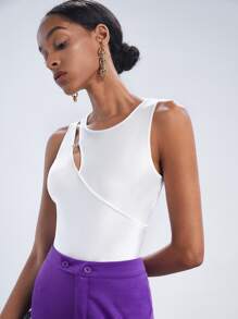 Maija 前鏤空金屬裝飾連身背心 - 白色 - 查看 3