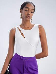 Maija 前鏤空金屬裝飾連身背心 - 白色 - 查看 2