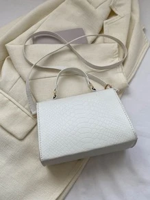 Mini Square Bag Crocodile Embossed Top Handle - White - View 5