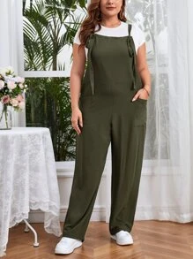 SHEIN Unity Plus Dual Pocket Overall Jumpsuit Without Tee - Army Green - View 1