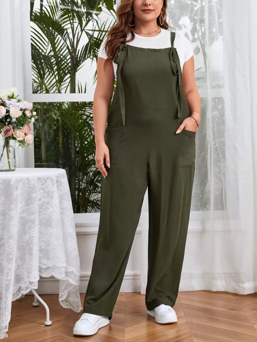SHEIN Unity Plus Dual Pocket Overall Jumpsuit Without Tee - Army Green - View 1