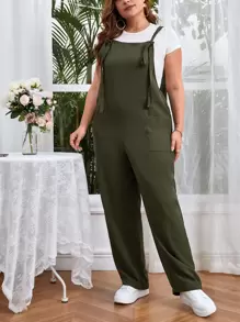 SHEIN Unity Plus Dual Pocket Overall Jumpsuit Without Tee - Army Green - View 3