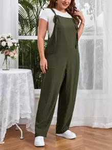 SHEIN Unity Plus Dual Pocket Overall Jumpsuit Without Tee - Army Green - View 5