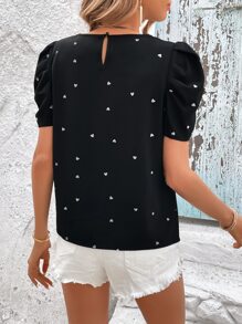 SHEIN LUNE Áo sơ mi nữ Nút Tim Giải trí - màu đen - Xem 2