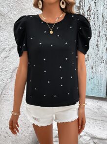 SHEIN LUNE Áo sơ mi nữ Nút Tim Giải trí - màu đen - Xem 3