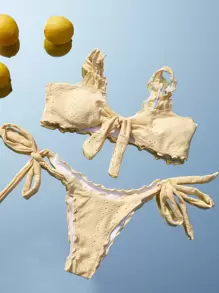 木耳邊側繫帶比基尼泳裝 - 黃色 - 查看 1