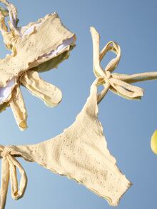 木耳邊側繫帶比基尼泳裝 - 黃色 - 查看 4