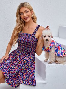 Amy Christine 1 pieza Vestido de mascota con estampado de flor - Multicolor - Ver 3