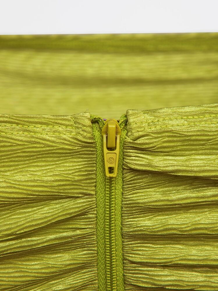 SHEIN Unity Vestido Tubo Cuerpocon Con Volantes Y Plisados - Verde Lima - Añade 8