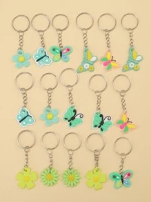 16入組女士花和蝴蝶墜飾時尚鑰匙圈適用於日常生活 - 彩色 - 查看 2