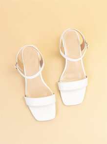 女士寬腳踝帶涼鞋人造皮革粗跟優雅涼鞋 - 白色 - 查看 6