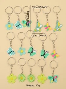 16入組女士花和蝴蝶墜飾時尚鑰匙圈適用於日常生活 - 彩色 - 查看 7