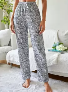 RueChic Paisley Print Tie Front Sleep Trousers - Multicolor - View 1