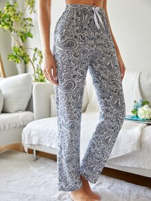 RueChic Paisley Print Tie Front Sleep Trousers - Multicolor - View 3