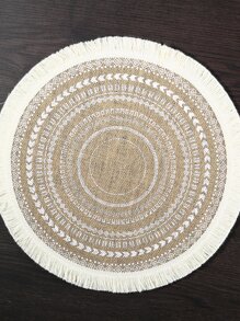 1入組織物餐墊現代幾何圖案流蘇裝飾圓桌廚房墊 - 彩色 - 查看 3