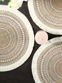 1入組織物餐墊現代幾何圖案流蘇裝飾圓桌廚房墊 - 彩色 - 查看 4