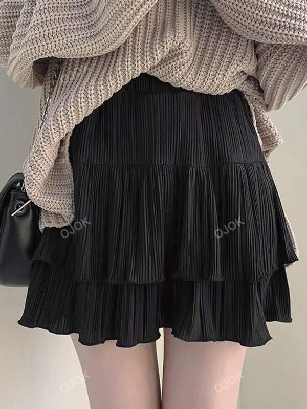 Women Simple Daily High Waist Ruched Mini Skirt | Women Simple Daily Plain Sleeveless Mini Skirt